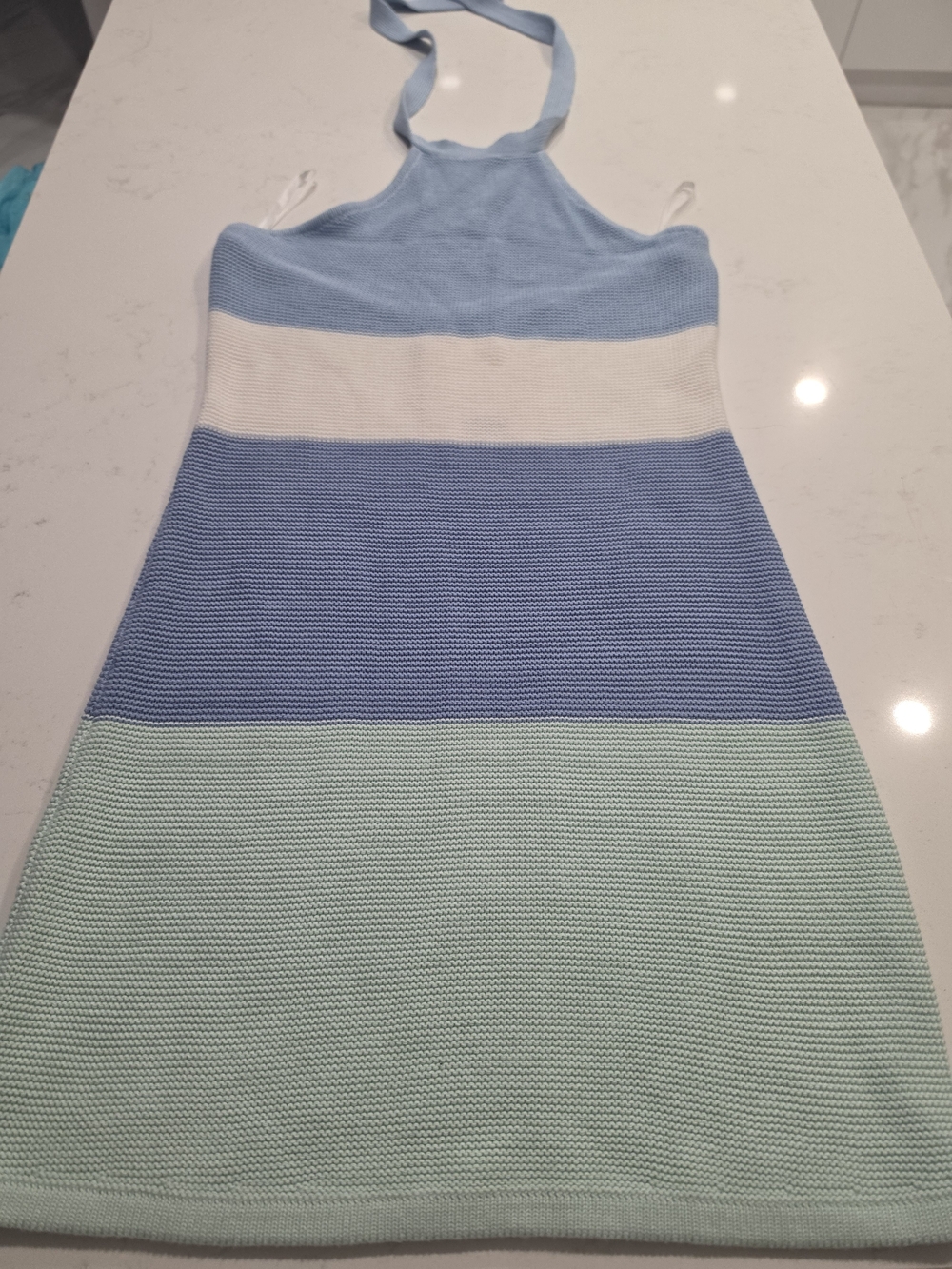 Halter Stripe Knit Mini Dress in Blue, White & Mint